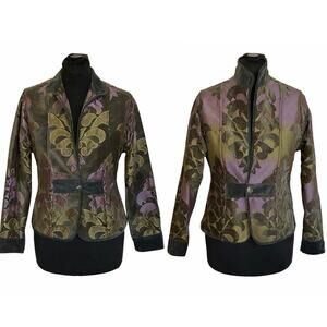 Khangura Reversible Tapestry Floral Jacket Velvet Trim Boho L